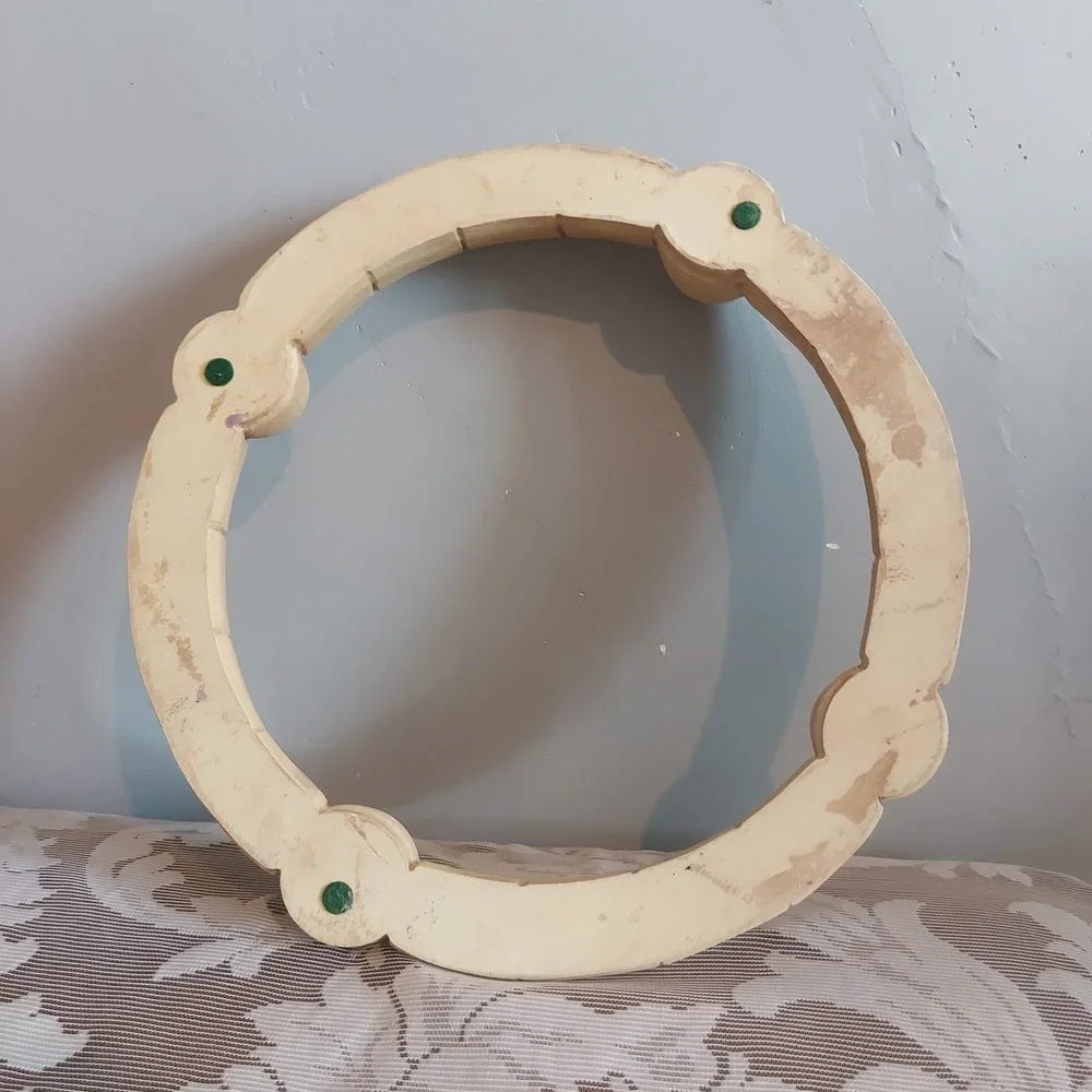 Vintage Hand Carved Wood Advent Wreath 4 Candle Holder Religious Relief Symbols